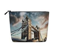 Neceser con estampado histórico de Old Tower Bridge de Londres, bolsa de cosméticos de gran capacidad, bolsa de maquillaje de viaje para mujer, para uso diario, viajes, Black, Talla única