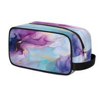 Neceser con estampado líquido de mármol morado para viajes, bolsa de maquillaje de poliéster impermeable para hombres, mujeres y niños, organizador portátil para baño, gimnasio, vacaciones