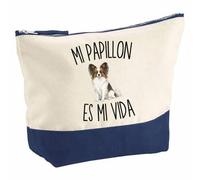 Neceser con Frase Mi Papillon Es Mi Vida | Neceser Grande de Algodón Bicolor, 5 L, 33 × 23 cm, Cremallera Metálica | Maquillaje Viaje | Regalo para Mujer, Cumpleaños