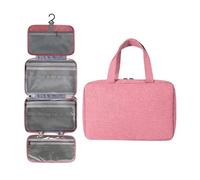 Neceser con gancho para colgar, grande, plegable, para viajes, maquillaje, cosméticos, maquinilla de afeitar, organizador de artículos de baño, Rosa grande, Talla única