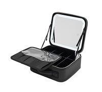 Neceser con Gran Espejo Iluminado, 3 Luces LED Regulables, Divisores Ajustables, Portátil E Independiente (Negro)