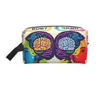 Neceser con impresión de ventaja del cerebro izquierdo y derecho para hombres, bolsa de aseo de viaje, bolsa de cosméticos de gran capacidad para mujeres, White, Talla única