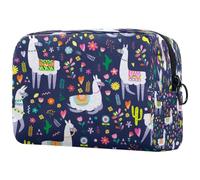 Neceser de alpaca con diseño de llama, cactus, para mujer, neceser de viaje, bolsa organizadora de maquillaje con cremallera, multicolor, 18.5x7.5x13cm/7.3x3x5.1in, Neceser