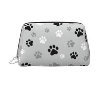 Neceser de aseo con estampado de huellas de animales, bolsa de maquillaje portátil de viaje, piel de PVC, con compartimentos, Silver, One Size
