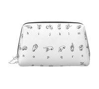 Neceser de aseo con lenguaje de señas, alfabeto, bolsa de maquillaje portátil de viaje, piel de PVC, con compartimentos, Silver, One Size