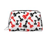Neceser de aseo con patrón de ajedrez, bolsa de maquillaje portátil de viaje, piel de PVC, con compartimentos, Silver, Talla única