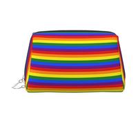 Neceser de aseo con patrón de arco iris, bolsa de maquillaje portátil de viaje, piel de PVC, con compartimentos, Silver, Talla única
