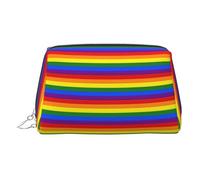 Neceser de aseo con patrón de arco iris, bolsa de maquillaje portátil de viaje, piel de PVC, con compartimentos, Silver, One Size