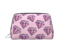 Neceser de aseo con patrón de diamante rosa, bolsa de maquillaje portátil de viaje, piel de PVC, con compartimentos, Silver, One Size