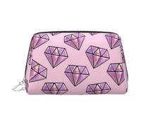 Neceser de aseo con patrón de diamante rosa, bolsa de maquillaje portátil de viaje, piel de PVC, con compartimentos, Silver, Talla única