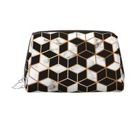 Neceser de aseo con patrón de mármol 3D, bolsa de maquillaje portátil de viaje, piel de PVC, con compartimentos, Silver, Talla única