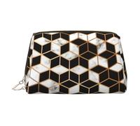 Neceser de aseo con patrón de mármol 3D, bolsa de maquillaje portátil de viaje, piel de PVC, con compartimentos, Gold, One Size