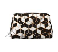 Neceser de aseo con patrón de mármol 3D, bolsa de maquillaje portátil de viaje, piel de PVC, con compartimentos, Silver, One Size