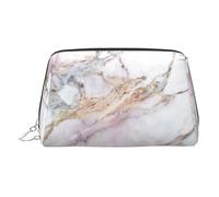 Neceser de aseo con patrón de mármol rosa y blanco, bolsa de maquillaje portátil de viaje, piel de PVC, con compartimentos, Silver, One Size