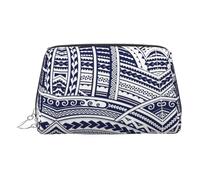 Neceser de aseo con patrón tribal maorí polinesio azul, bolsa de maquillaje portátil de viaje, piel de PVC, con compartimentos, Silver, Talla única