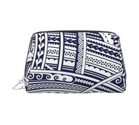 Neceser de aseo con patrón tribal maorí polinesio azul, bolsa de maquillaje portátil de viaje, piel de PVC, con compartimentos, Silver, One Size