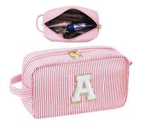 Neceser de aseo estético, estuche de maquillaje de viaje con cremallera, estuche de almacenamiento lindo inicial, organizador de maquillaje multifuncional para usag, rojo, Se référer au descriptif