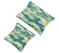 Neceser de bolsillo para cosméticos, bolsa de maquillaje de viaje impermeable con olas de tormenta, azul océano, bolsa de maquillaje portátil sin cremallera para mujer, multicolor, 7.1x5.8