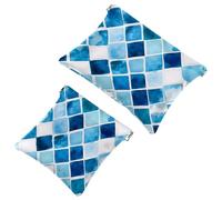 Neceser de bolsillo para cosméticos, con parte superior apretable, color verde azulado, blanco, patrón geométrico de mosaico, impermeable, bolsa de maquillaje de viaje para bolso, mini bolsa de