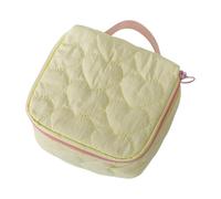 Neceser de cosméticos con impresión de corazón de amor para mujer, neceser de aseo de moda espacioso con cremallera para el uso diario, amarillo