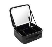 Neceser de cosméticos, organizador de cosméticos portátil, 3 luces LED de colores, 7 compartimentos ajustables, organizador con espejo de maquillaje, pequeñas bolsas de maquillaje, Negro , Mittlere,