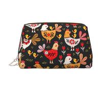 Neceser de cuero con diseño de gallo y gallinas, bolsa de maquillaje de viaje para mujer, dorado, talla única, Neceser