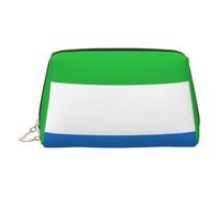 Neceser de cuero de primera calidad con estampado de bandera de Sierra Leona con bolsa portátil impermeable abierta plana para maquillaje, Gold, Talla única