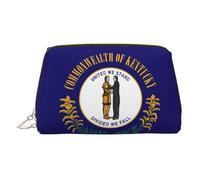 Neceser de cuero de primera calidad con estampado de la bandera del estado de Kentucky con bolsa portátil impermeable abierta plana, Gold, Talla única