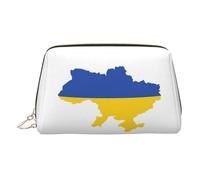 Neceser de cuero de primera calidad con estampado de mapa de la bandera de Ucrania, bolsa de viaje con bolsa portátil impermeable abierta y plana, Gold, Talla única