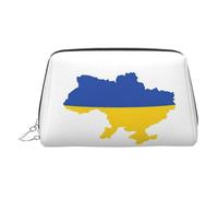 Neceser de cuero de primera calidad con estampado de mapa de la bandera de Ucrania, bolsa de viaje con bolsa portátil impermeable abierta y plana, Silver, Talla única