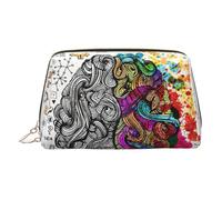 Neceser de cuero de primera calidad con impresión de ventaja para cerebro izquierdo y derecho, bolsa de viaje con bolsa portátil impermeable abierta y plana, Gold, Talla única