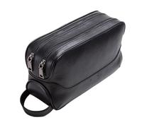 Neceser de Cuero Leather Men's Cosmetic Bag Male Toiletry Vintage Wash Bags Man'S Make Up Travel Organizer(Black)