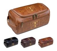 Neceser de cuero para hombre, bolsa de cosméticos con monograma personalizado, regalo personalizado para papá, marido, novio, perfecto para viajes, marrón claro, talla única, Neceser