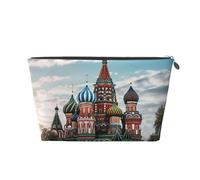 Neceser de cuero para mujer, neceser de viaje, catedral de San Basilio, cuadrado rojo en Moscú, bolsa de cosméticos grande con cremallera, Silver, Talla única