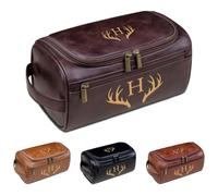 Neceser de cuero personalizado - Bolsa de cosméticos grabada personalizada para hombres, organizador de viaje para marido, papá, hermano, Navidad o cumpleaños, marrón (dark coffee), talla única