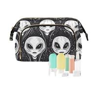 Neceser de dibujos animados de alienígenas malvados en blanco y negro con cremallera, para mujeres, monedero para maquillaje
