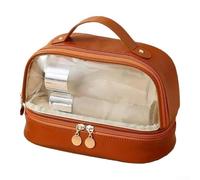 Neceser de doble capa de diseño inteligente, perfecto para artículos de tocador de viaje y artículos esenciales de belleza, como lo muestra la imagen, marrón