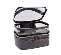 Neceser de doble capa para cosméticos, neceser de maquillaje, color negro transparente, 21 x 16 x 18 cm, Negro: 21 x 16 x 18 cm, 21 x 16 x 18cm, como se muestra en la