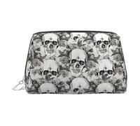 Neceser de esqueleto de calavera, organizador de maquillaje fácil de transportar para brochas de maquillaje, pintalabios, Silver, Talla única, Neceser