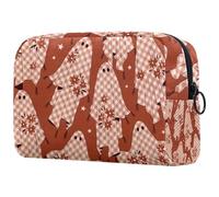 Neceser de Halloween con diseño de fantasmas florales para mujeres, neceser de viaje, bolsa organizadora de maquillaje con cremallera, multicolor, 18.5x7.5x13cm/7.3x3x5.1in, Neceser