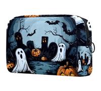 Neceser de Halloween con diseño de murciélagos y fantasmas para mujer, bolsa organizadora de maquillaje grande con cremallera, multicolor, 18.5x7.5x13cm/7.3x3x5.1in, Neceser