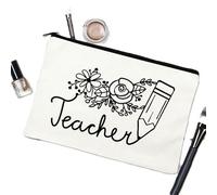 Neceser de lona para mujer, color beige, bolsa de maquillaje, Coffee Give Me Teacher Power, organizador de lápiz labial, regalo ideal para el profesor, cereza, Tema de café para profesores