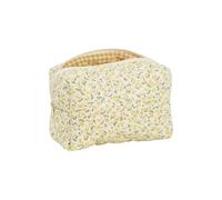 Neceser de maquillaje acolchado con diseño de flores, algodón suave, mucho espacio para pinceles y herramientas de belleza (amarillo)