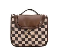 Neceser de Maquillaje Bolsa de Maquillaje con Estampado de Cuadros Vintage, Bolsa de Almacenamiento de cosméticos de Gran Capacidad, Bolsa organizadora Bolsas Aseo(Bruin)