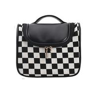 Neceser de Maquillaje Bolsa de Maquillaje con Estampado de Cuadros Vintage, Bolsa de Almacenamiento de cosméticos de Gran Capacidad, Bolsa organizadora Bolsas Aseo(Noir)