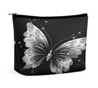 Neceser de maquillaje con diseño de mariposa plateada y cristales, organizador de artículos de aseo de viaje, estuche de cosméticos para mujer, regalos de cumpleaños para mamás, niñas, mujeres y herma