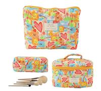 Neceser de maquillaje con diseño floral, 3 piezas, para maquillaje acolchado, bolsa de aseo, bolsa de cosméticos, diseño floral, Love Graffiti Grande Bols+Medium+Small, riferimento alla