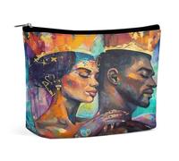 Neceser de Maquillaje con Estampado de la Reina y el Rey africanos, Gran Capacidad, Neceser portátil para Mujer.