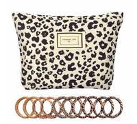 Neceser de maquillaje con estampado de leopardo con cremallera y 10 bandas de leopardo para el pelo, elegante organizador de artículos de tocador de viaje para mujeres y niñas, perfecto para el hogar