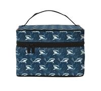 Neceser de maquillaje con estampado de tiburón azul marino, bonitas bolsas de cosméticos para mujeres, bolsa organizadora de maquillaje de viaje grande